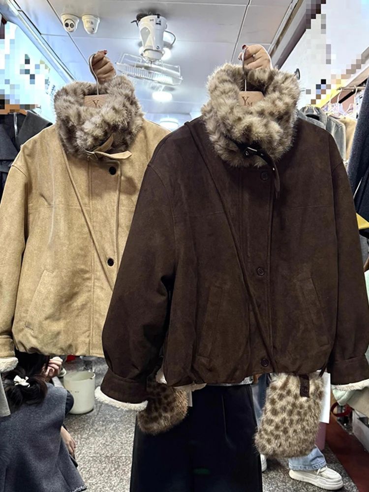 

Женская повседневная теплая модная хлопковая куртка с воротником из овечьей шерсти, свободного кроя, с длинными рукавами, на пуговицах