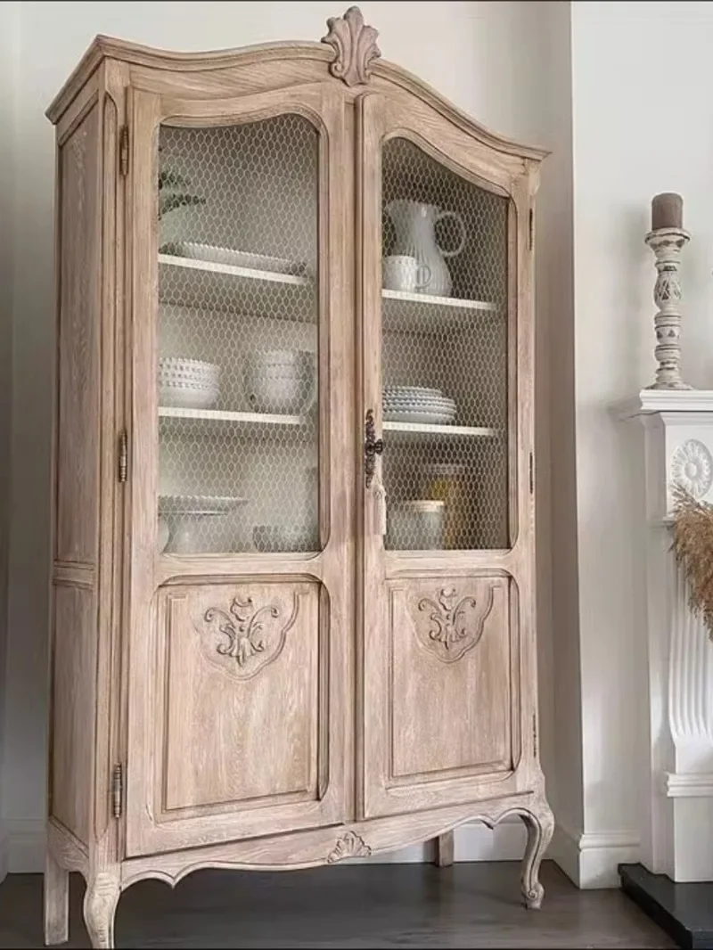 خزانة جانبية لتناول الطعام بتصميم عتيق أمريكي من الخشب الصلب نحت زهرة قديمة وابي سانفنغ خزانة جانبية لغرفة المعيشة خزانة مشروبات زجاجية على الحائط