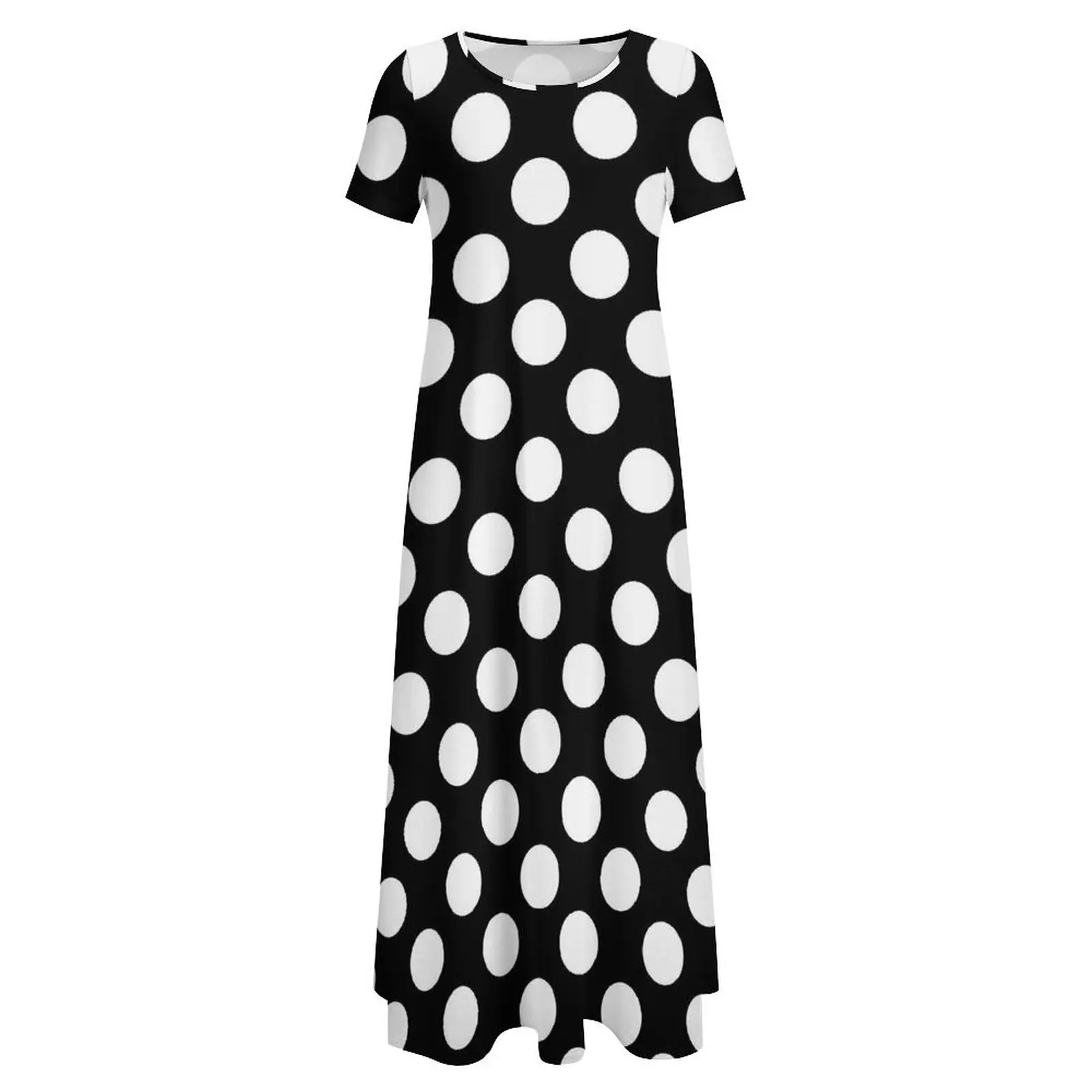 White Polka Dots Print Dress  Elegant Maxi Dress Streetwear Boho Beach Long Dresses Female Short Sleeve Oversized Vestidos