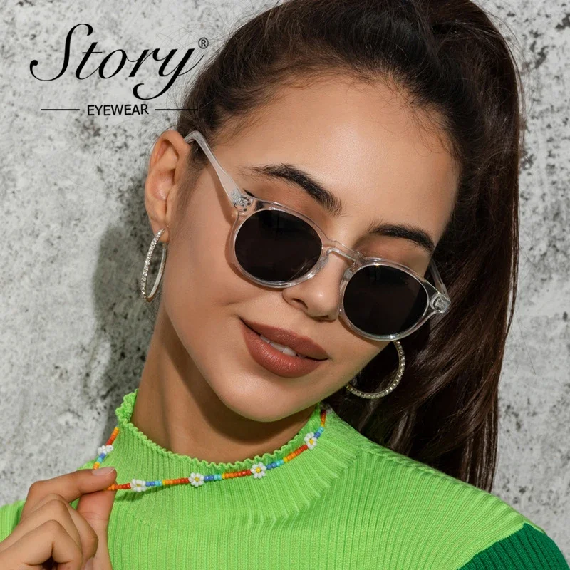 STORY Vintage Fashion Rivet Green Round Sunglasses Women Men 2022 New Brand Design Retro Classic Small Cateye Sun Glasses S3588N