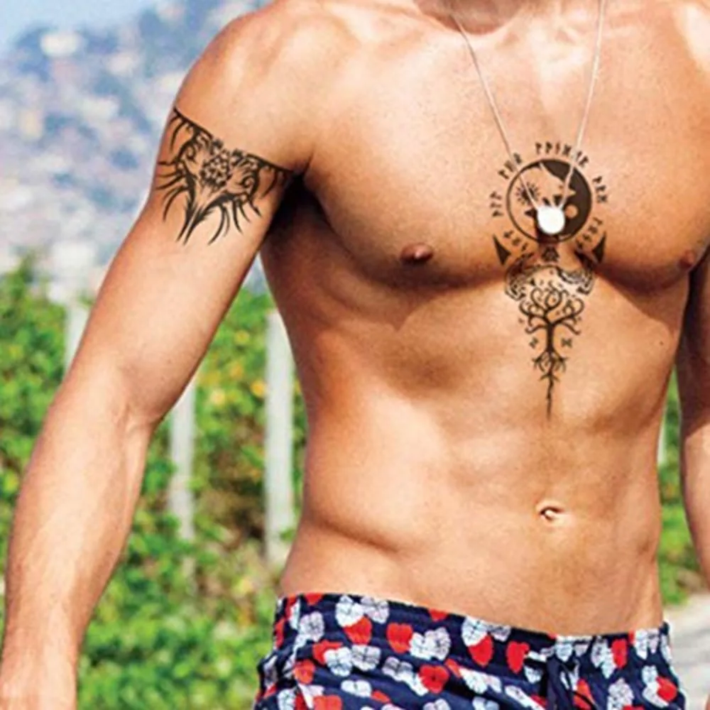 8 أوراق وشم مؤقت أسود رائع وشم مؤقت للرجال ملصقات فنية رائعة للجسم وشم مزيف واقعي