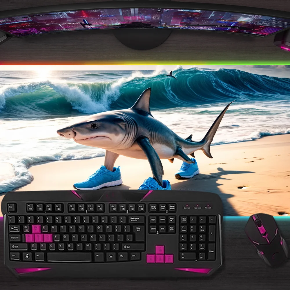 Italian Brainrot Funny Cute Mouse Pad Gaming MousePad LED Table Pads Micro USB Backlit Rubber RGB Desk Mats Desktop XXL