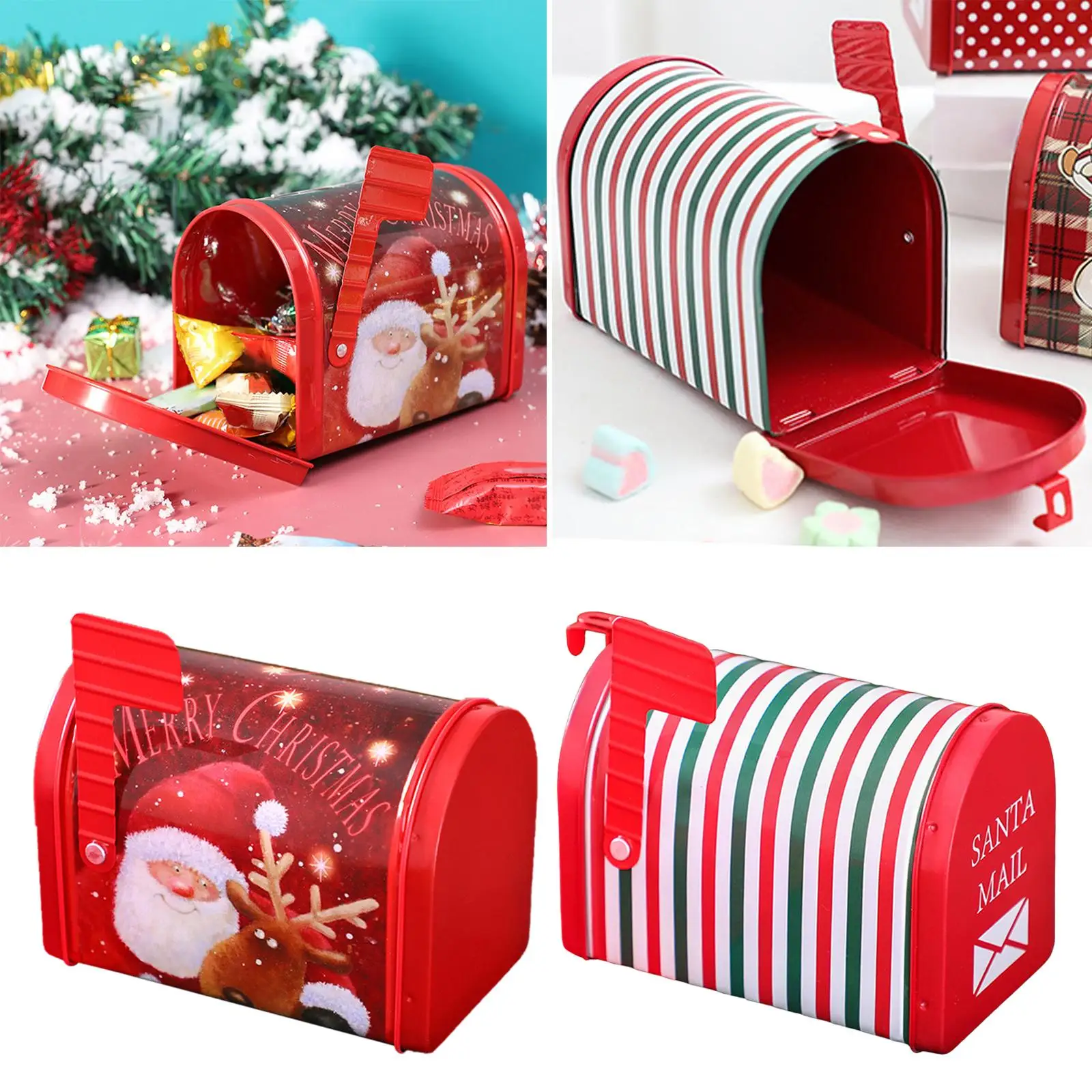 Caja de regalo de Navidad, contenedor de almacenamiento con forma de buzón, estuche de lata para galletas de Navidad, regalos para niños grandes, adorno de fiesta, mostrador de cocina