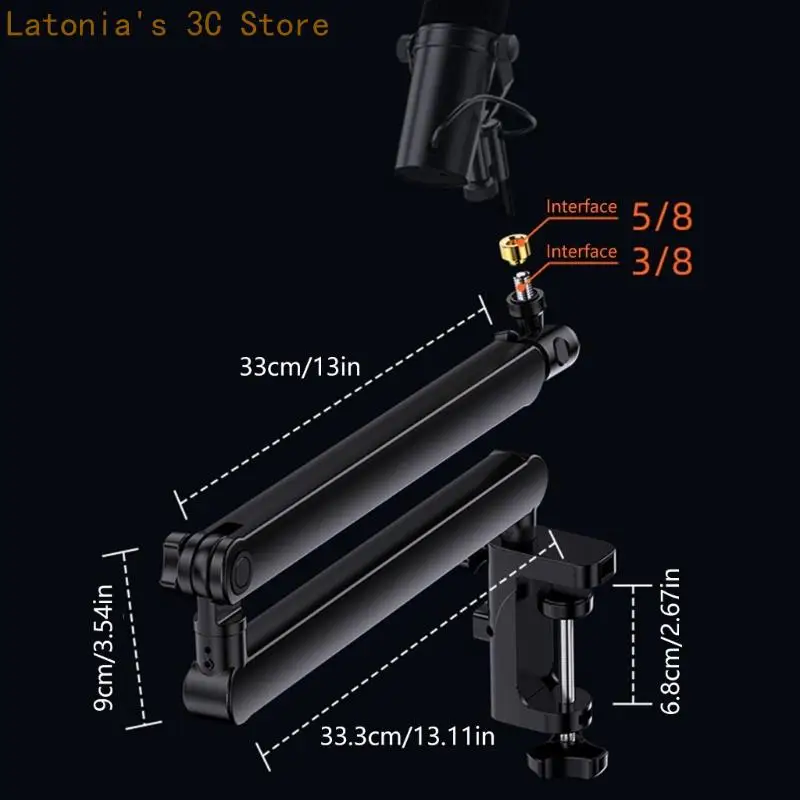 Einstellbare Desktop Mikrofon Boom Arm Halterung Heavy Duty Clamp 3 Achsen 360 ° Drehung Für Streaming Voice Over Broadcasting – Detail 6