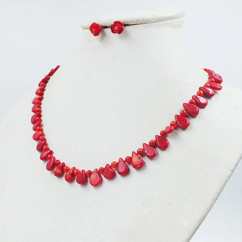 

Natural coral necklace/earring set. Women's engagement jewelry 17”