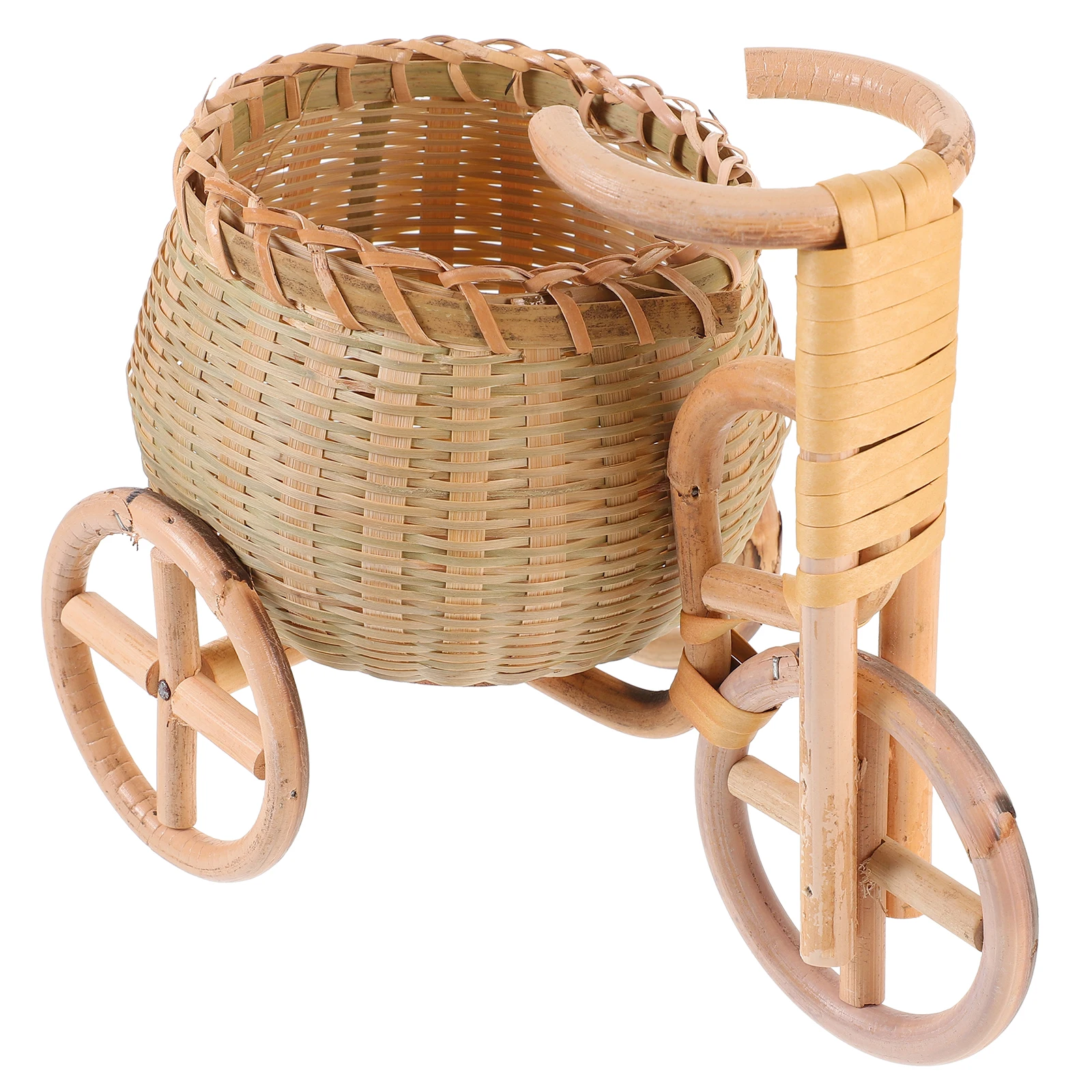 

Bamboo Woven Decoration Storage Basket Handmade Craft Food Container Creative Tricycle Shape Home Office Desktop