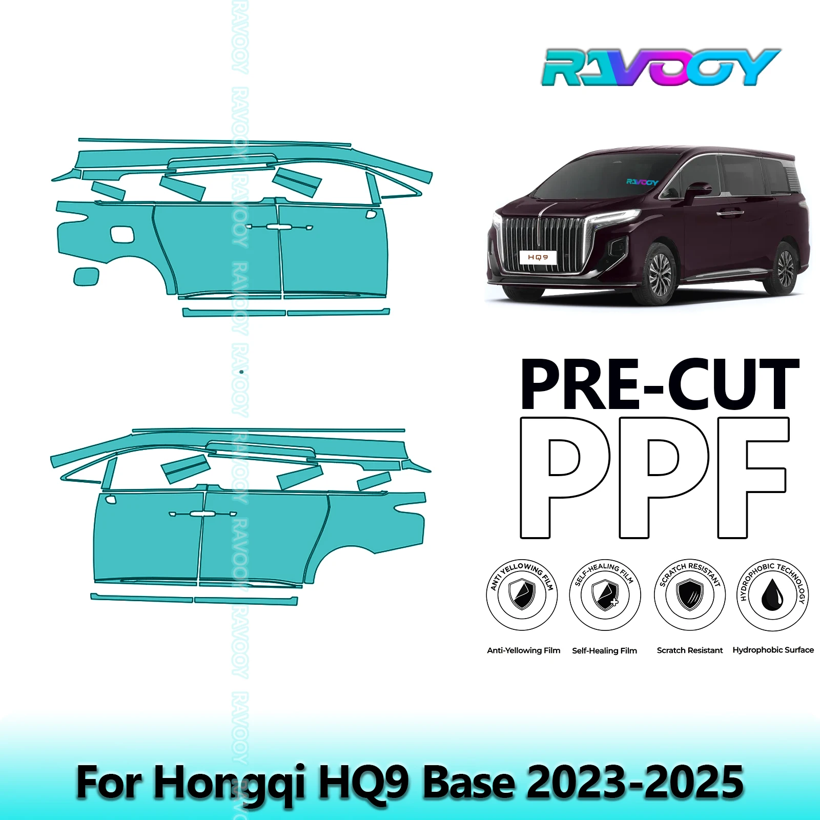 

For Hongqi HQ9 Base 2023-2025 8.5mil Clear Matte Pre-Cut PPF Door & A/B Pillar Kit TPU Paint Protection Film Set