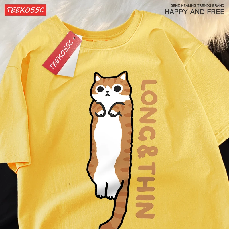 Family T-Shirt Fun Slender Orange Cat T Shirts Casual Cool Tee Shirt Soft Street Short Sleeve Cotton Breathable Family T Shirts