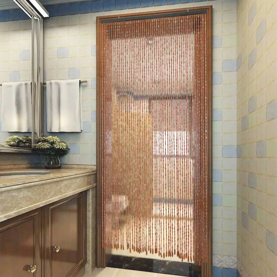 Bamboo Wood Beaded Curtain 52 Strings Natural Door Partition Boho Rustic Decor 79x35 Inch