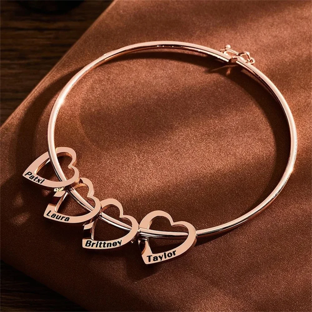 Eiegant Customized Engraved 1-9 Names Bracelet For Mama Stainless Steel Silver Personalized Heart Bangles For Women Jewelry Gift