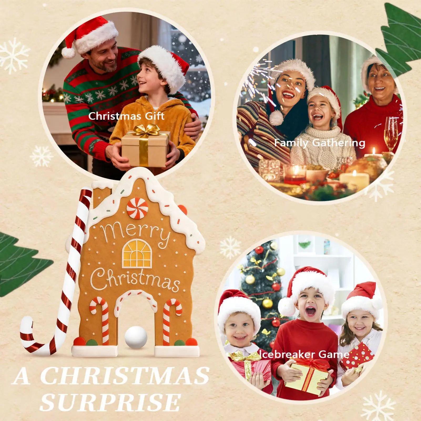 เกมกอล์ฟในร่ม ของเล่นคริสต์มาสสุดฮา เกมกอล์ฟขนมปังขิงแบบพกพา พร้อมลูกกอล์ฟและไม้เท้าขนม สำหรับวัยรุ่น ผู้ใหญ่ และครอบครัว ใช้ในห้องนั่งเล่น