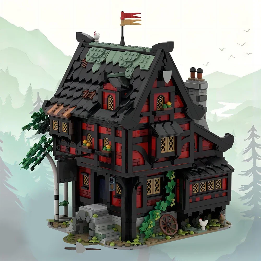 MOC Militärische Station The Crusadersed Inn Haus Baustein-Set Schloss Mittelalterliche Architektur Bildung Ziegel Spielzeug Kinder Geschenk