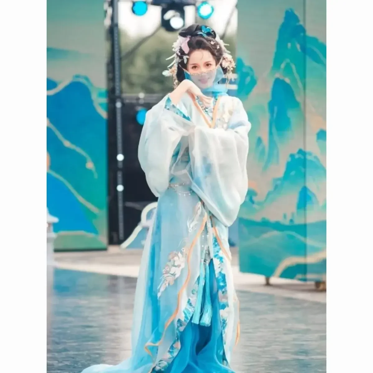 Hanfu estilo azul para mujer, bata bordada de Estados en guerra, vestido tradicional para estudiantes de otoño, disfraz diario, clase China