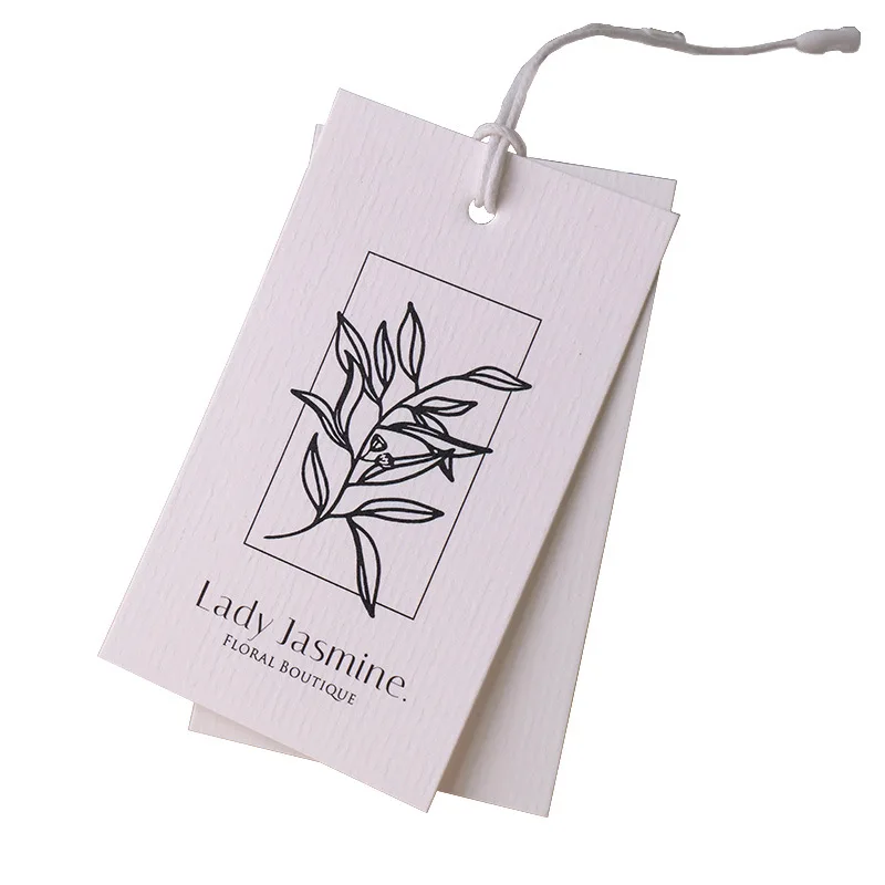 200pcs Cheap Custom Design Printing Brand Name Logo Paper Garment Hangtag Labels Clothing Hang Tags Clothes Tag with String