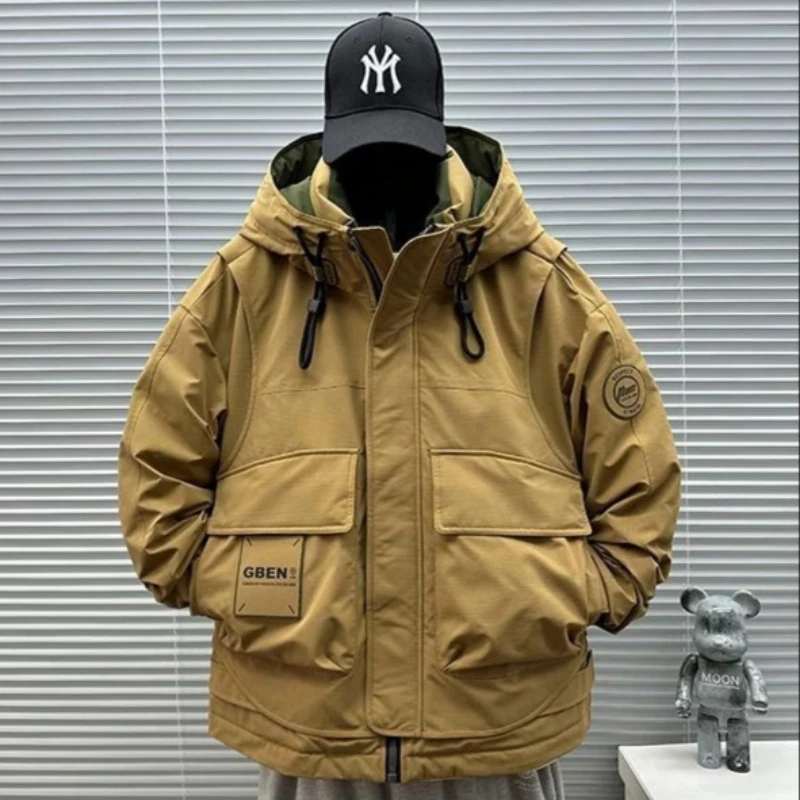 Winter Men Jacket Warm Coat Hooded Cargo Puffer Jacket Luxury High-end Multi-pocket Windproof Outerwear Outdoor Windbreaker