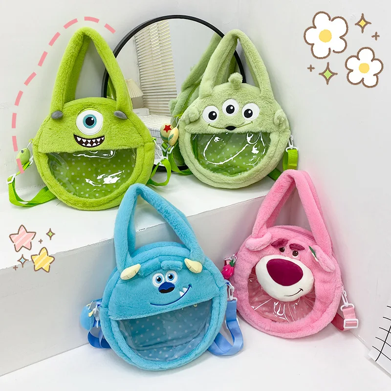 Japanese New Disney Anime Lots-O-Huggin Bear Alien Mike Sullivan Large-Capacity Girl One-Shoulder Bag Plush Transparent Handbag