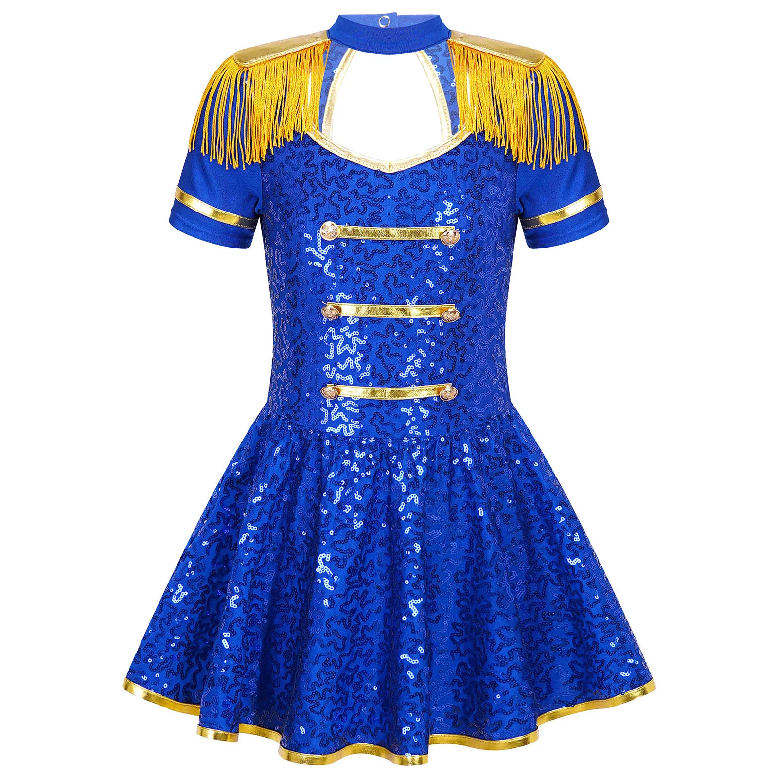 

Kids Girls Drum Majorette Marching Band Costume Halloween Carnival Party Cosplay Sequins Circus Ringmaster Honor Guard Dress Up