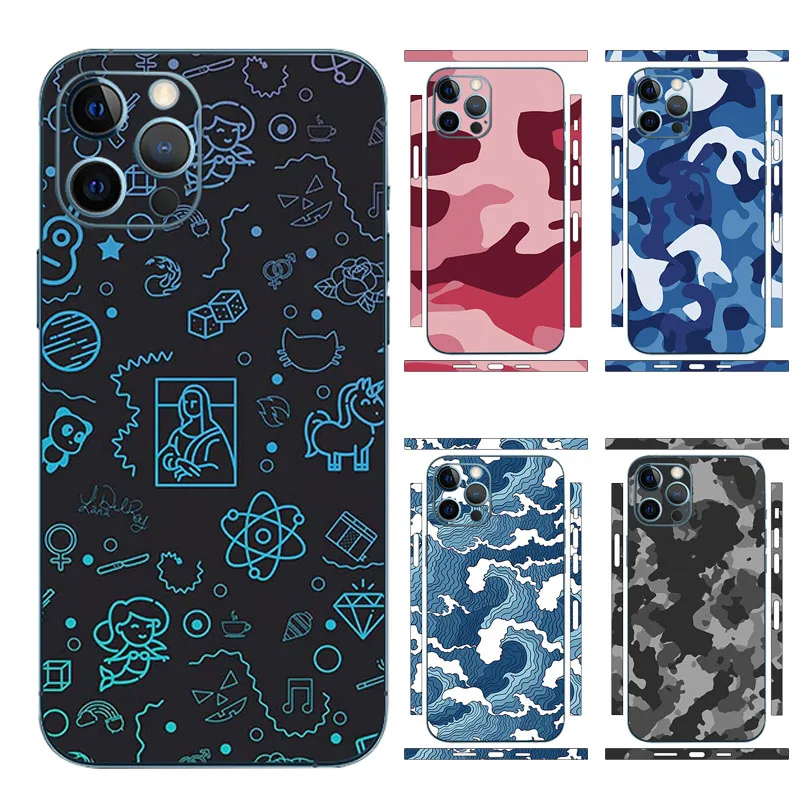 

Colorful Camouflage Decal Skin For iPhone 15 14 13 12 Pro Max Back Protector Film Cover Individual Wrap Durable Stickers