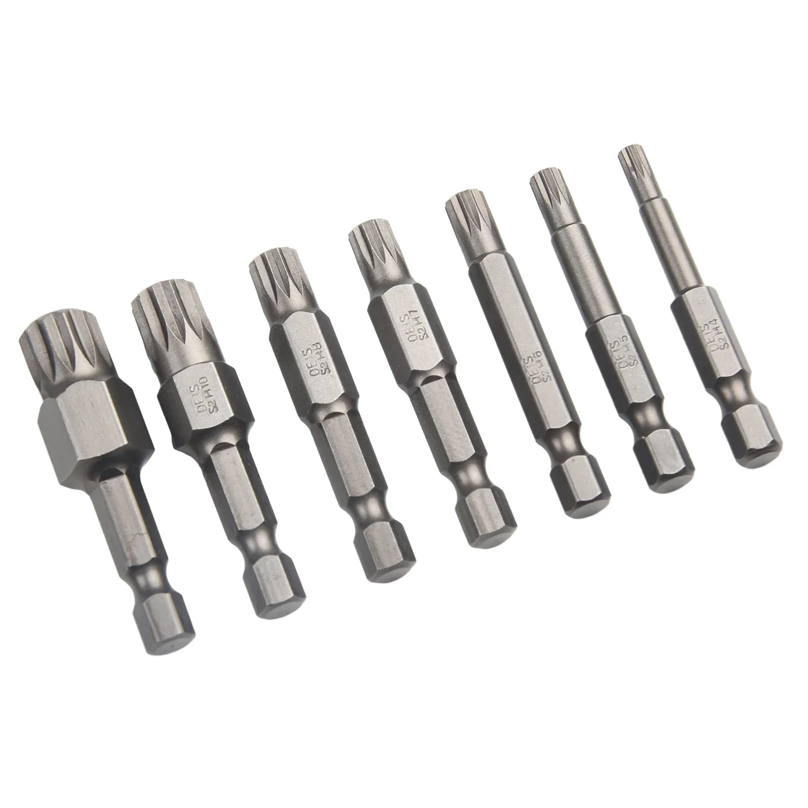 7Pcs 1/4\'\' Hex Shank 12 Point Torx Screwdriver Bit 6.35mm Hex Shank Magnetic Impact Socket Bit 50mm M5 M6 M7 M8 M10 M 12