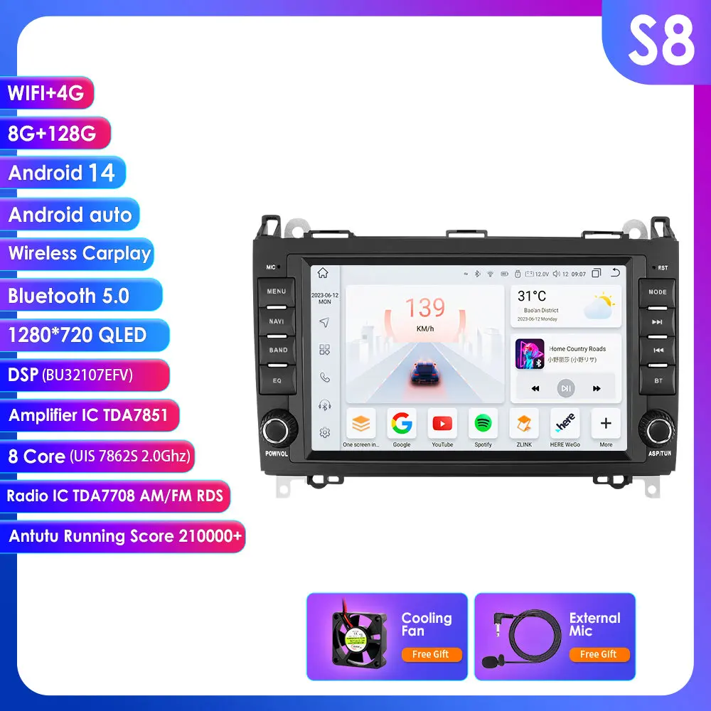 Hizpo GPS Stereo Android autoradio voor Mercedes Benz W169 W245 B200 W906 Sprinter W639 Vito CarPlay Auto Intelligent Systems 4G - afbeelding 1
