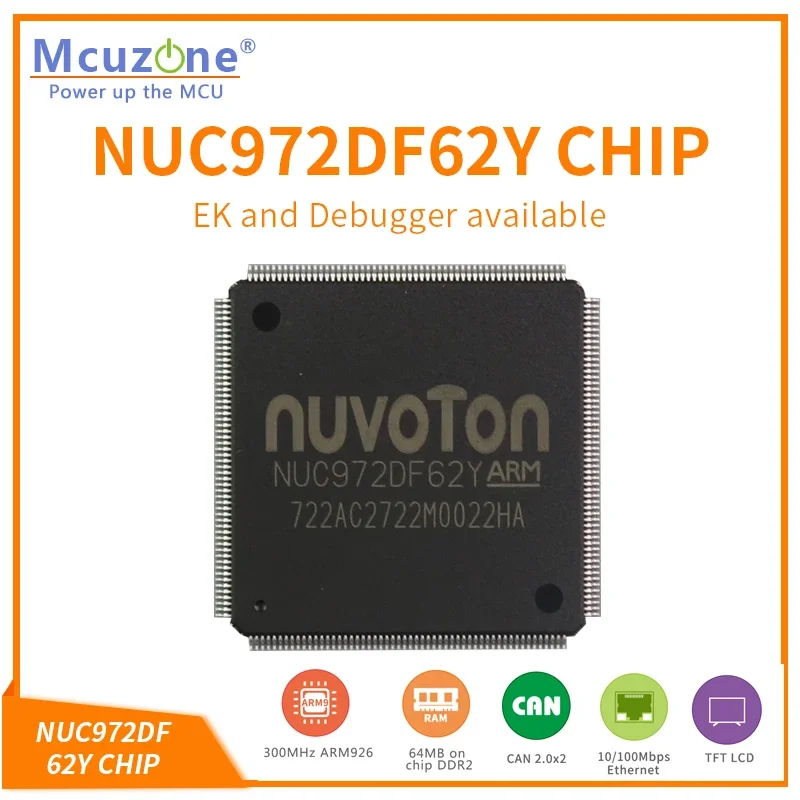 NUC972DF62Y NUVOTON ARM926 Core Based Soc With On Chip 64MB DDR2,  2*CAN,8*UART,USB, LCDC, CMOS interface, codec