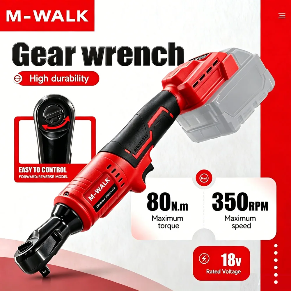 M-WALK 80N.m Brushless Electric Ratchet Wrench 1/2 Inch Cordless Driver Removal Screw Nut Power Tools For Milwaukee 18V Battery