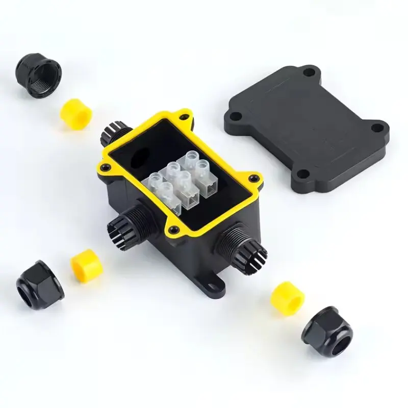 IP68 Outdoor Waterproof Junction Box Black 3 Way Mini Connector Box with PC Plastic and Terminal, Designed for Buried Wires