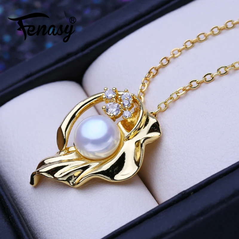 FENASY Natural Freshwater Pearl Necklaces For Women Gold Color Flower Pendant With Chain Party Jewelry Anniversary Gift