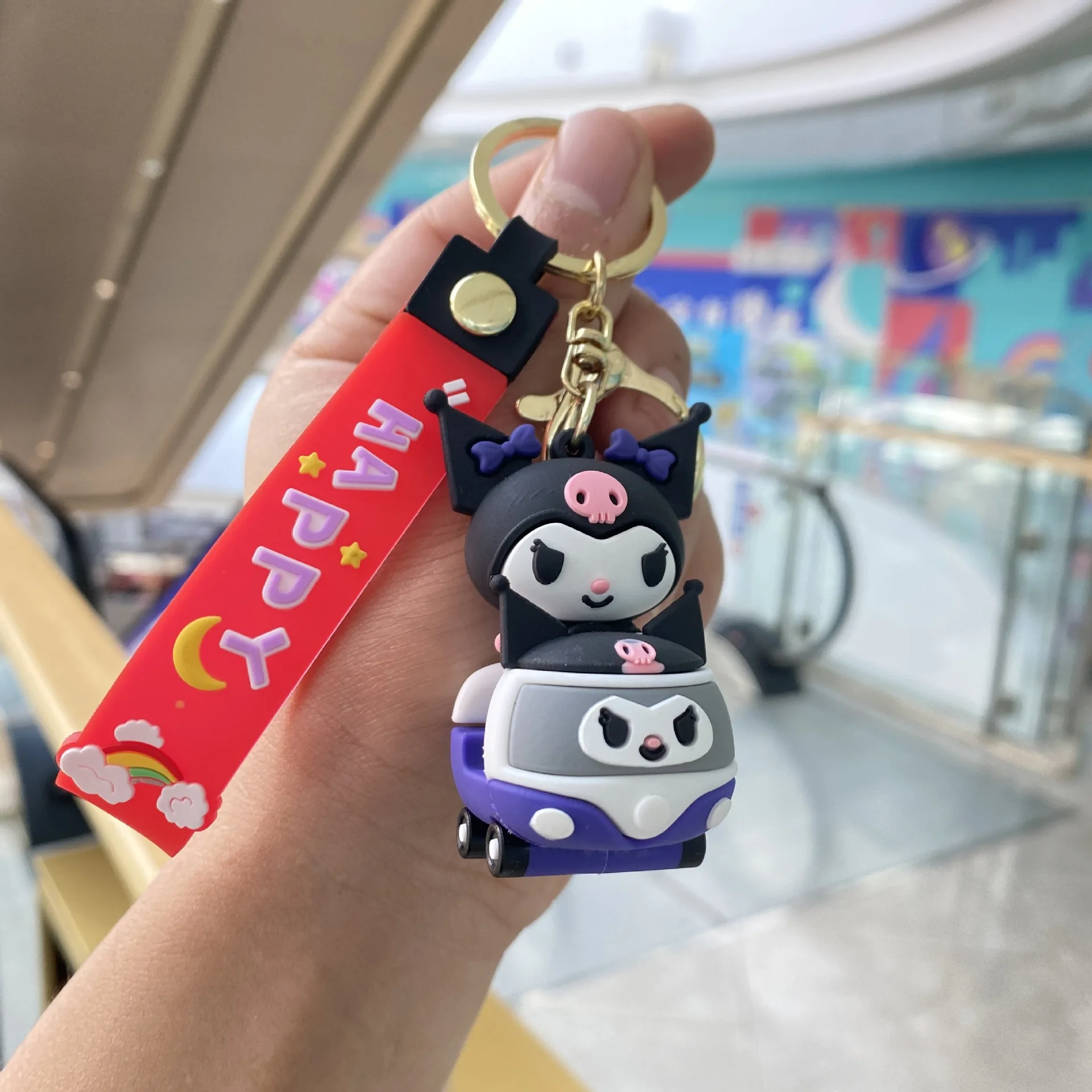 Sanrio Cartoon Go Kart Series Keychain Kawaii Kuromi Cinnamoroll Pvc Model Toy Bag Pendant Accessories Decoration Doll Kids Gift