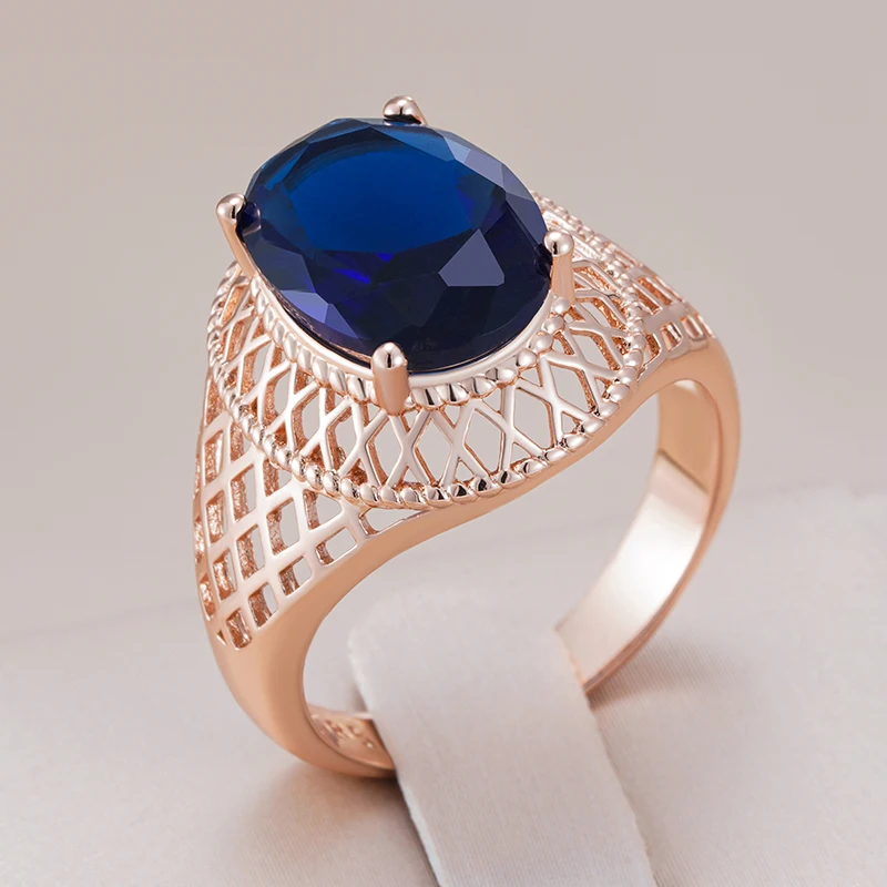 Kienl Hot Oval Blue Natural Zircon Daily Ring for Women Trend 585 Rose Gold Color High Quality Ethnic Bridal Jewelry