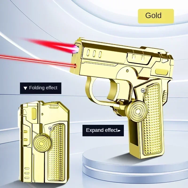 

Free Delivery Multifunctional Folding Double Pressure Reducing Gyroscope Gun Shaped Lighter Creative Red Flame Men's Small Tool