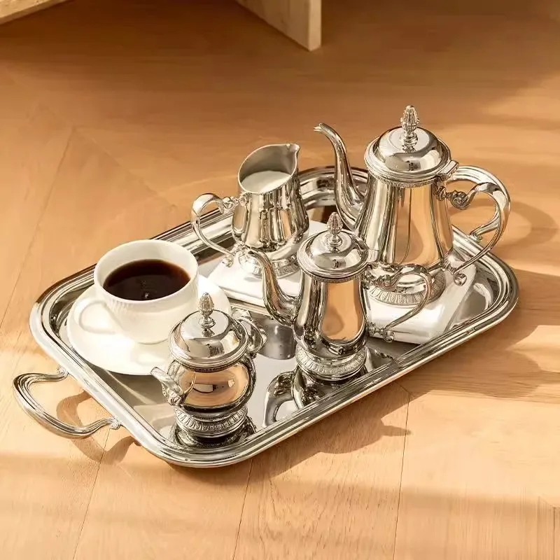 

Exquisite Creativity Stainless Steel Coffee Pot Tray European Style Modern Coffee Shop Afternoon Decoration Teapot Pallet