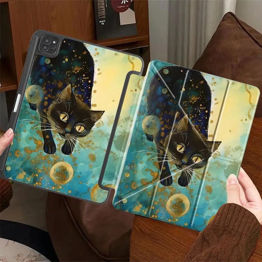 

Funny Black Cat Tablet Case For iPad Pro 11th 10th 9th 8th 7th 12.9inch Mini 6 7 Pro 2025 Air 4 5 M3 M2 M4 11inch Holder Cover