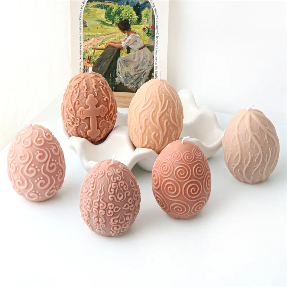 New Easter Egg Candle Silicone Mold DIY Handmade Cross Patterned Eggs Aromatherapy Candle Plaster Resin Mould Easter Decor Gifts