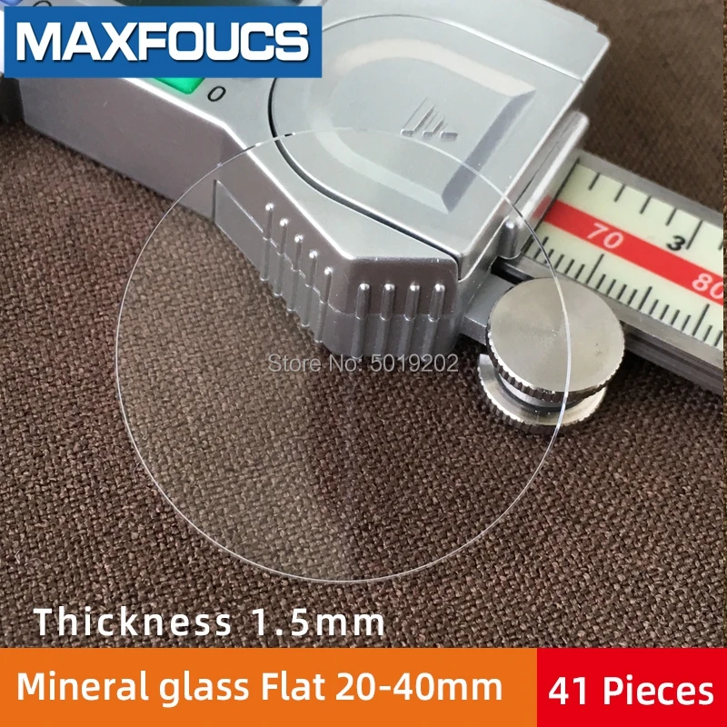 41pcs Watch Crystals Set 20mm-40mm Mineral Glass For Watchmaker Flat 1.5mm Thick Clear Round 39.5mm 39mm 38.5mm 38mm 37.5mm