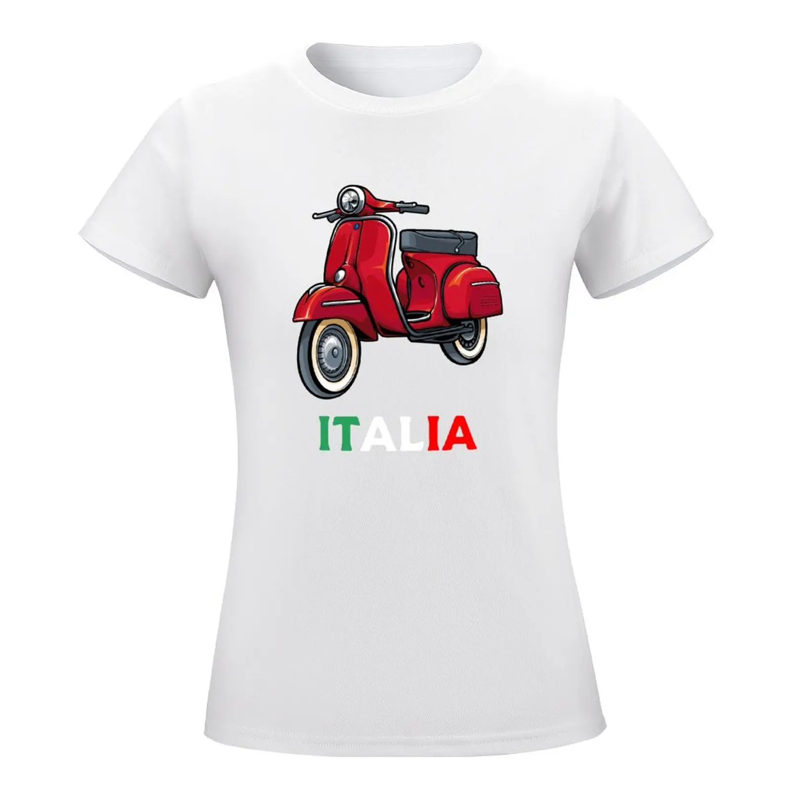 Italy Classic Vespa Scooter Moped Bike Retro Love Vintage T-shirt lady clothes korean fashion tight shirts for Women