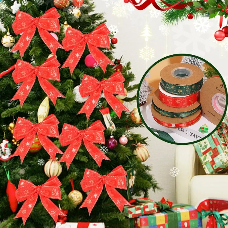 Christmas Ribbon Printed Red Green Polyester Ribbons Handmade Supplies for New Year Party DIY Gift Bag Box Packing Bouquet Decor