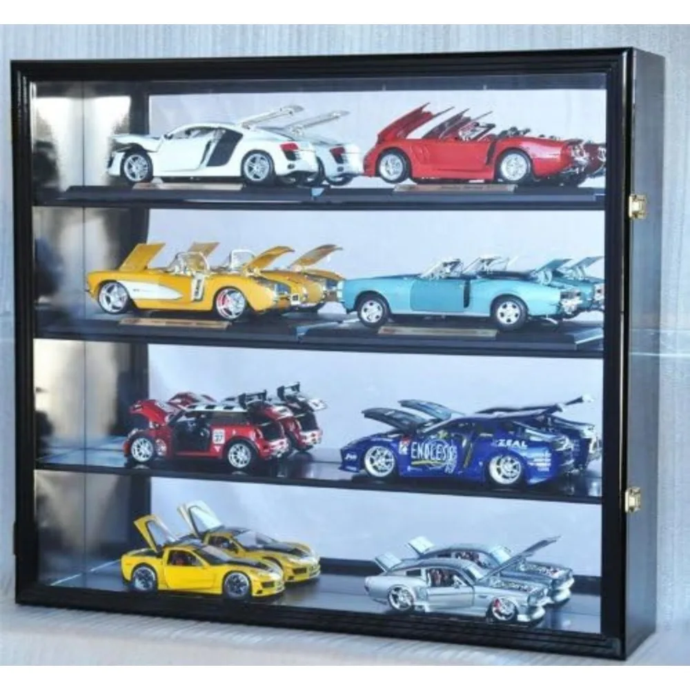 

1/18 Scale Diecast Display Case Cabinet Holder Rack w/UV Protection- Lockable with Mirror Back, Black