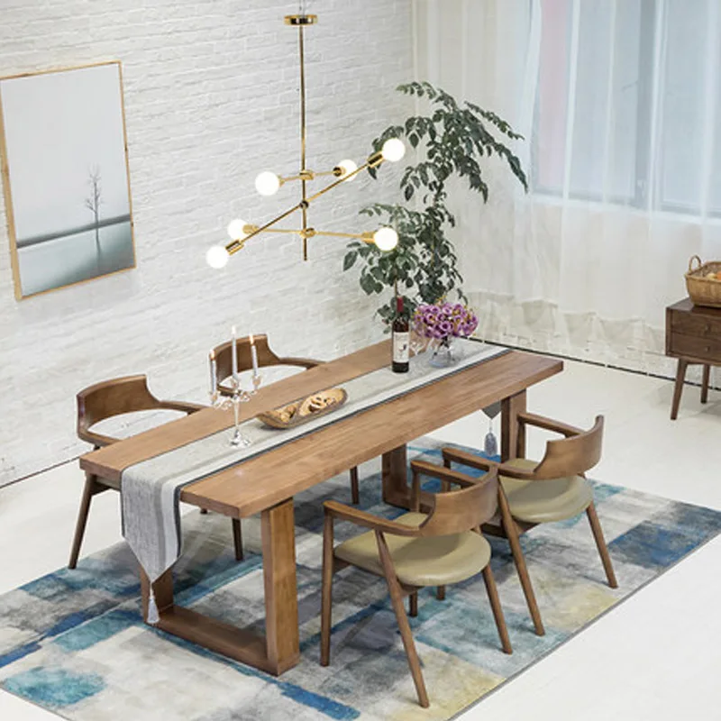 Nordic simple living room full solid wood dining table log old private kitchen table and chair combinationall