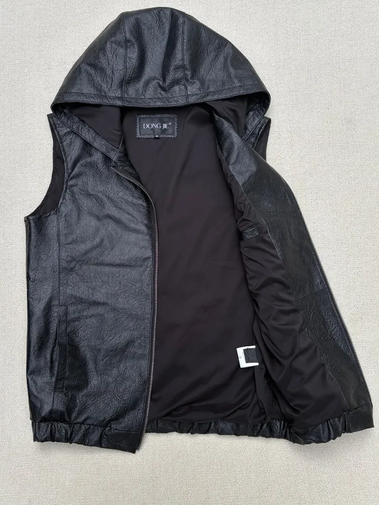 New first-layer small tire cowhide leather leather jacket men's hooded casual vest pure leather vest autumn