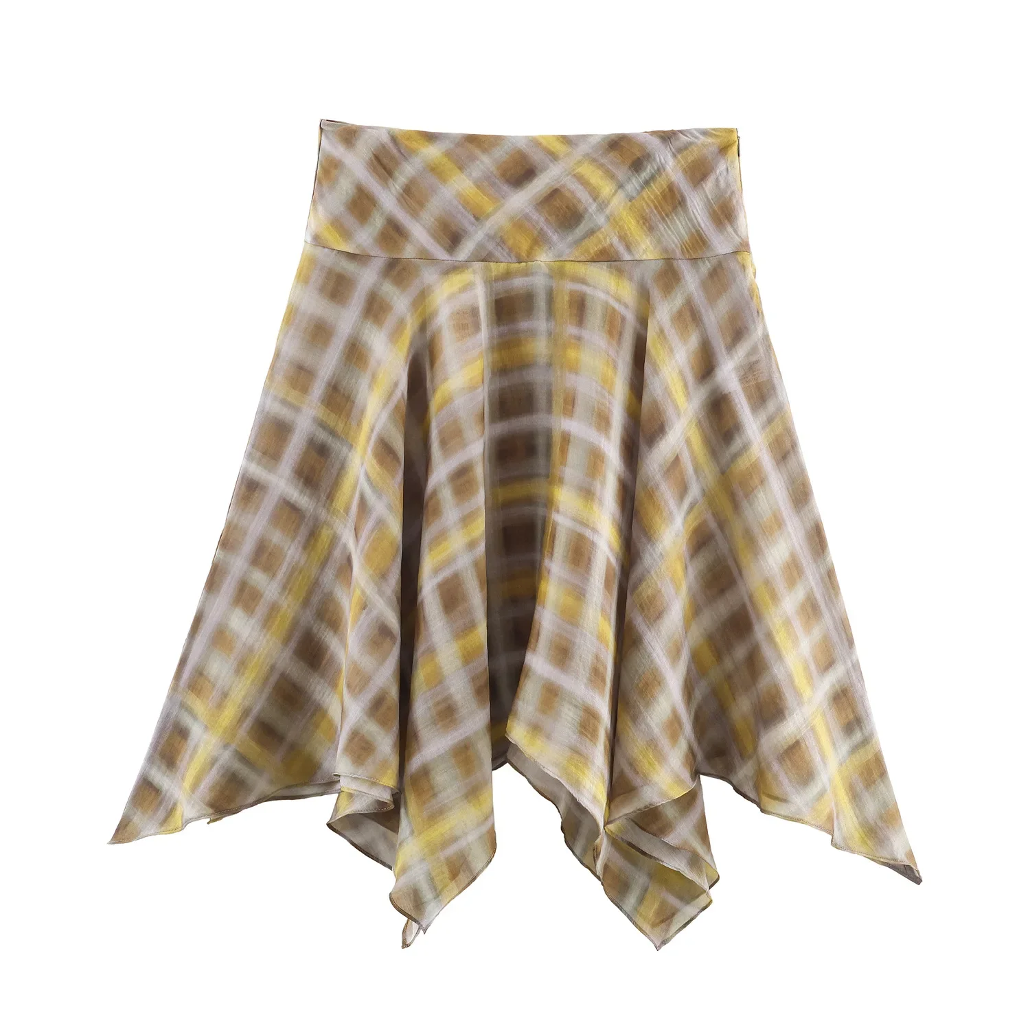 Woman's Plaid Printed Set Scarf Cape Bat-neck Bat Sleeves Cropped Shiet High-waisted Irregular Skirt Autumn New Female Chic Set