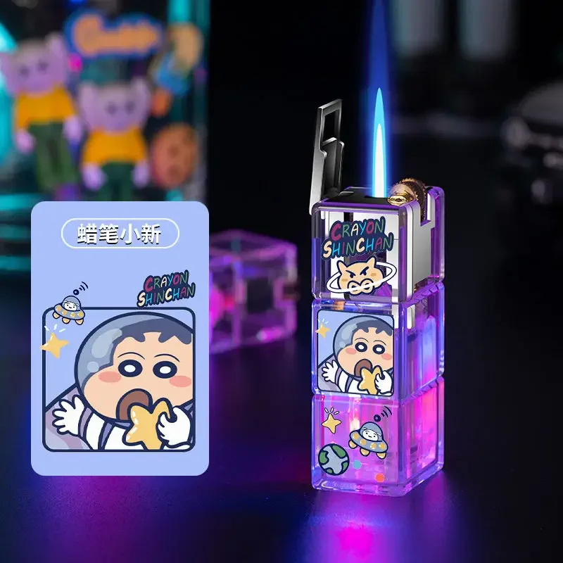 Blue Flame Windproof Cartoon Lighters Crayon Shinchan Luminous Transparent Cigarette Lighter Dropshipping Smoking Accessories