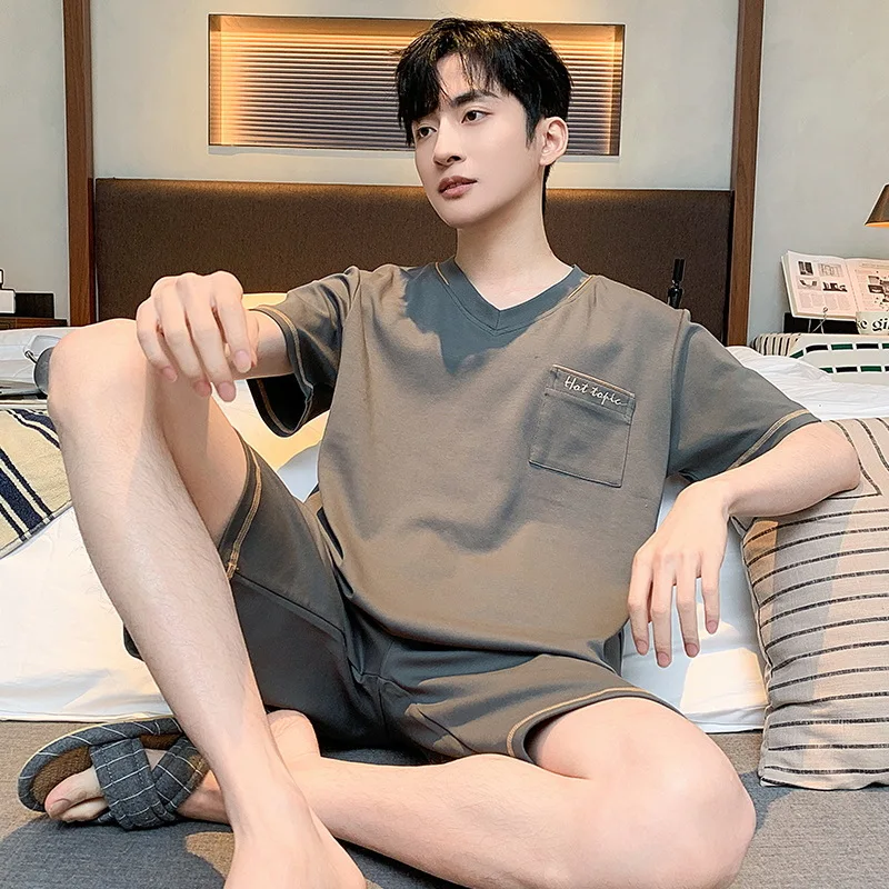 2024 New Men's Comfortable Pajamas Summer Short Sleeve Shorts Can Be Worn Outside Suits Simple Casual Loungewear pijama hombre