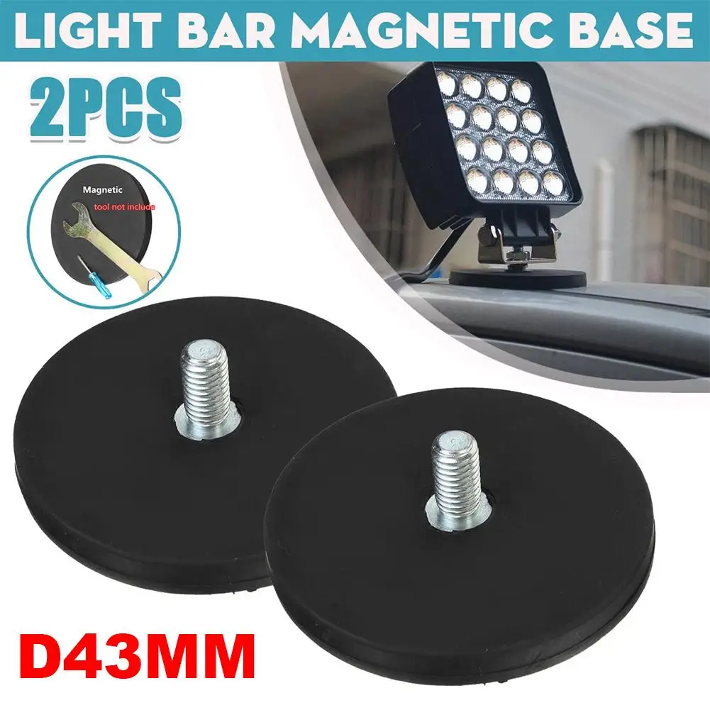 2PCS Magnetic Base 43mm M6 Thread Mount For Car Roof Magnetic Base Mount Bracket Clamp LED Work Light Bar Holder SUV Offroad