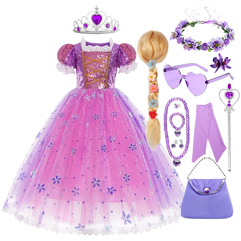 

Элегантное детское бальное платье из тюля в стиле фэнтези с персонажем Рапунцель для девочек, костюм для выступлений на рождественских праздниках