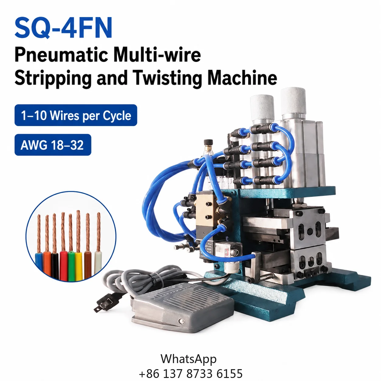 SQ-4FN 1-10 Wires Per Cycle Multi-Wire Stripping Twisting Machine AWG#18-#32 4-25 Mm 30-120 Cycles/min For Harness