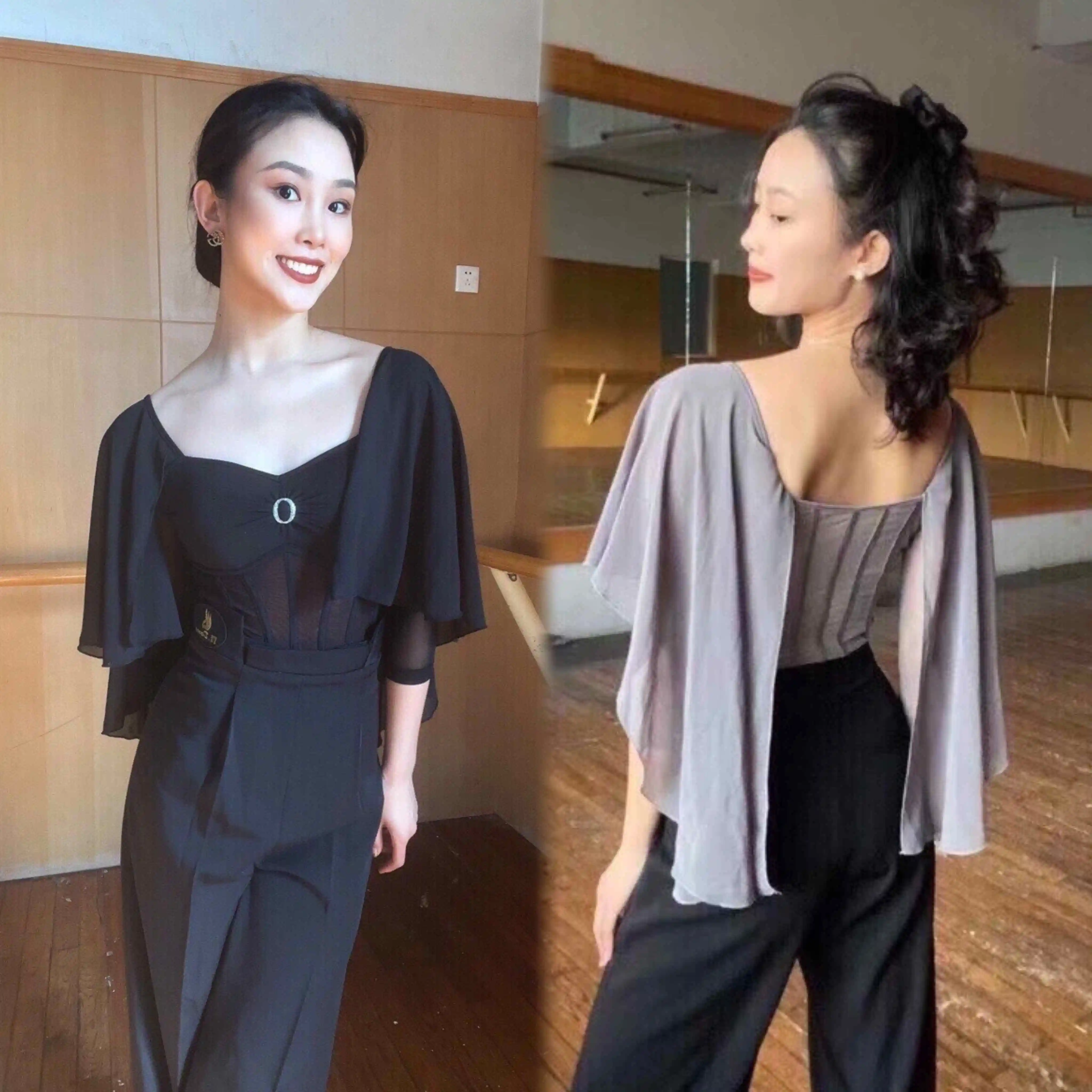 Dames Ballroom Dans Kleding Latin Dance Tops Zwarte Dansbroek Vrouwen Salsa Wals Tango Dans Praktijk Kleding DNV25874