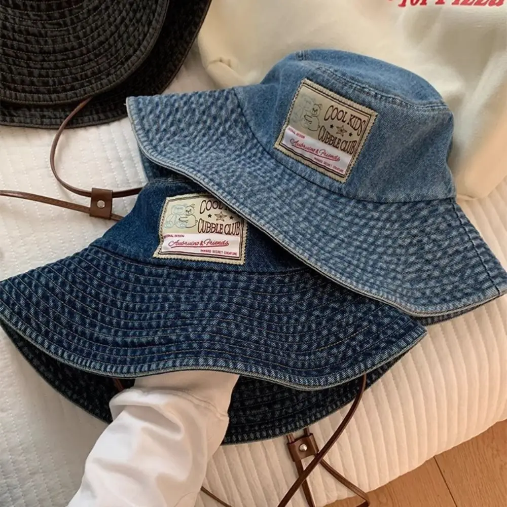 

Fashion Big Brimmed Denim Bucket Hat Sunscreen UV Protection Jeans Fisherman Hat Korean Style Wide Wings Sunscreen Hat Climbing