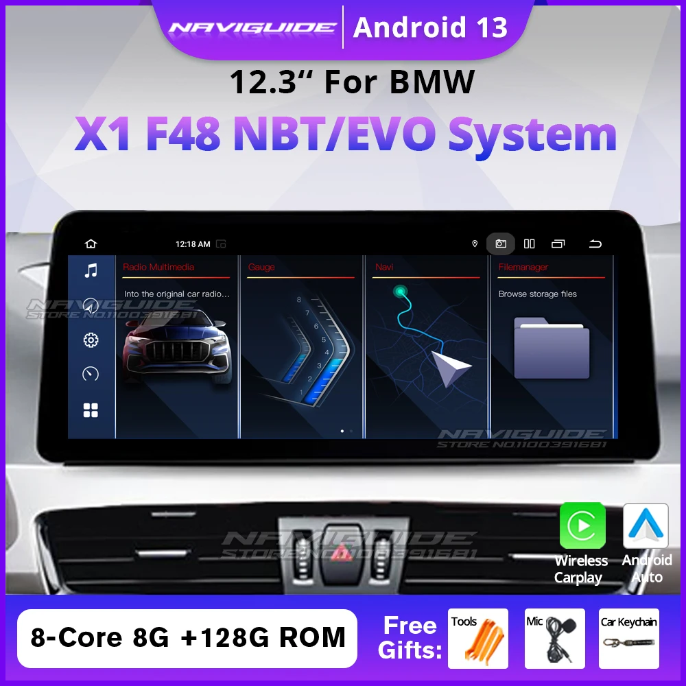 NAVIGUIDE Android 13 12.3 Inch 1920*72P For BMW X1 F48 F49 2016-2019 NBT/EVO System Car Radio Multimedia Player CarPlay WIFI DSP