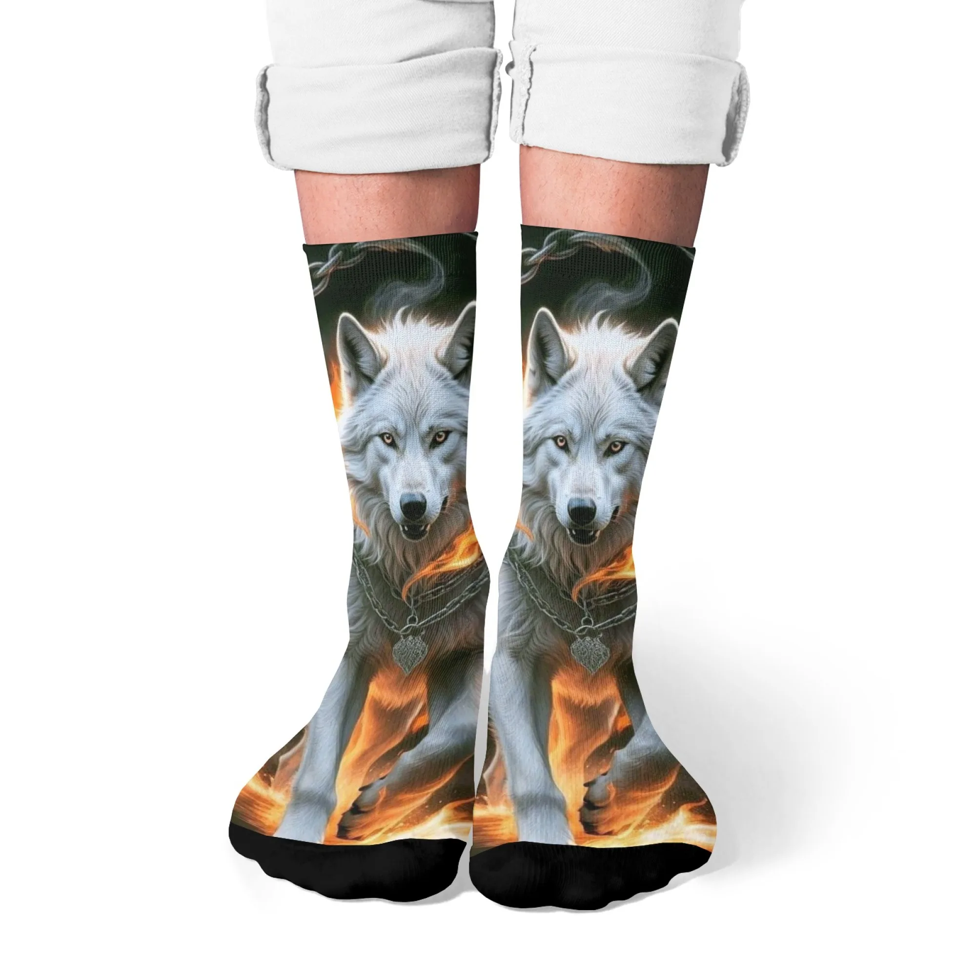 لهب الأبيض الذئب الرجال الجوارب الرجعية موضة الجوارب غير رسمية مجنون الشارع الهيب هوب الجوارب تنفس المضادة للانزلاق جوارب رياضية في الهواء الطلق #1